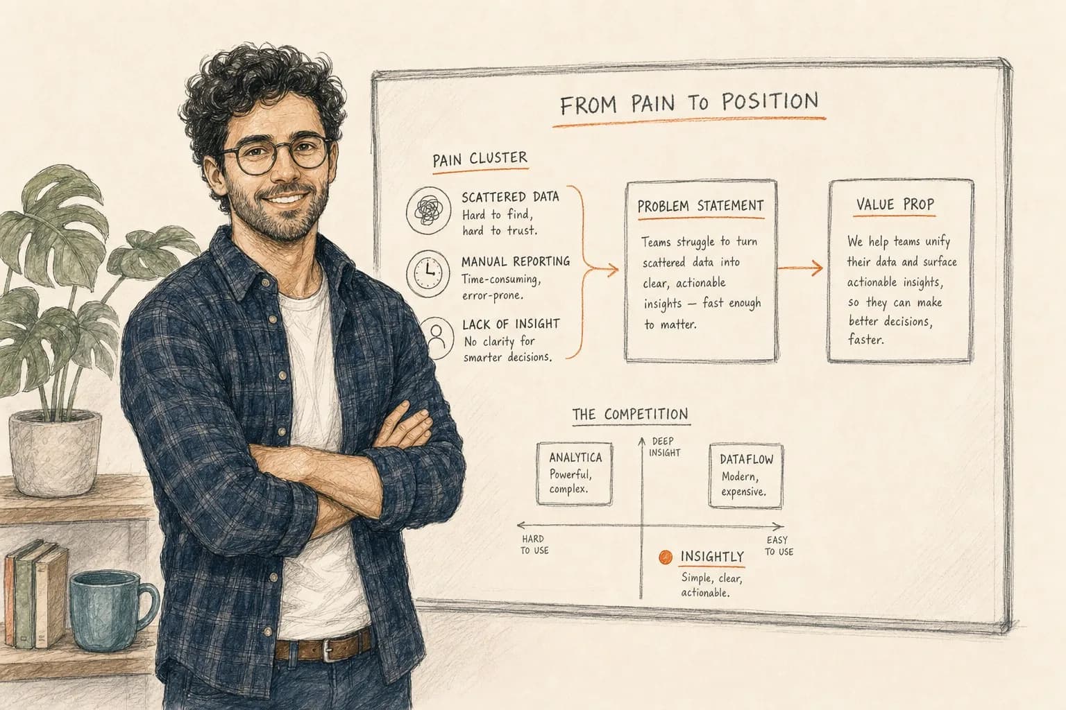 A problem statement and value proposition placed against the competitor map